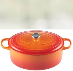 Le Creuset Signature Bräter oval 35 cm ofenrot, Emaille hell
